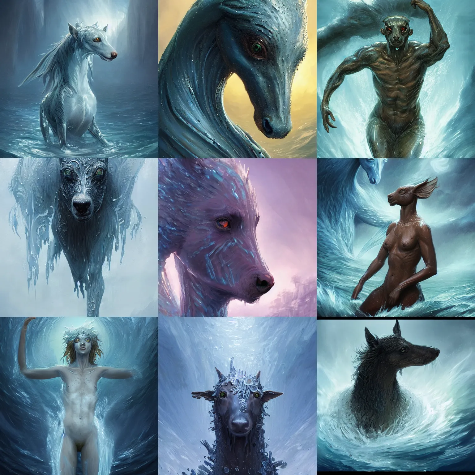 Prompt: a kelpie spirit made of water, hyperalism, digital painting, artstation, concept art, smooth, 8 k frostbite 3 engine, ultra detailed, art by artgerm and greg rutkowski and magali villeneuve