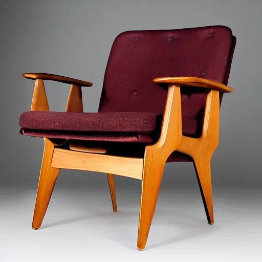 Prompt: midcentury modern wooden chair in the style of møller high end photoshoot
