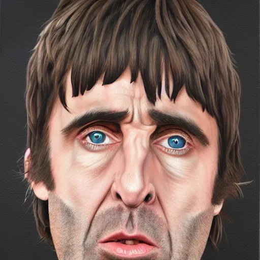 Image similar to Caricature portraits done of Liam Gallagher, realistic, hyperrealistic, very realistic, highly detailed, very detailed, extremely detailed, detailed, oil painting, digital art, trending on artstation