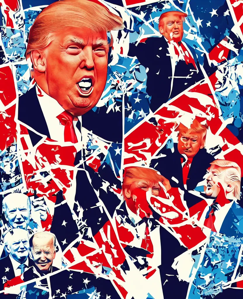 Image similar to a poster of donald trump fighting joe biden, by joe mangrum, trending on deviantart, futurism, movie poster, poster art, 3 2 k uhd, american propaganda, futurism, toyism