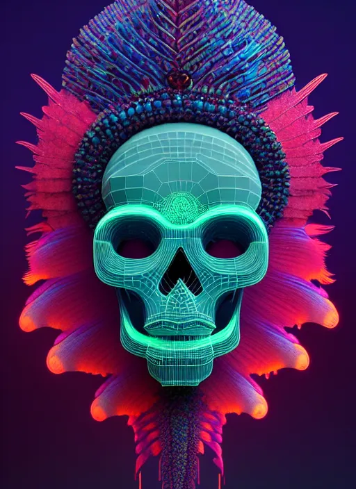 Image similar to 3 d goddess profile portrait, sigma 5 0 0 mm f / 5. beautiful intricate highly detailed quetzalcoatl skull and feathers. bioluminescent, plasma, lava, ice, water, wind, creature, thunderstorm! artwork by tooth wu and wlop and beeple and greg rutkowski, 8 k trending on artstation,