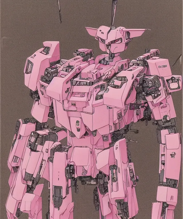 Image similar to symmetrical image of a pink kitten gundam mecha robot, extremely high details, masterpiece art by takato yamamoto, greg rutkowski