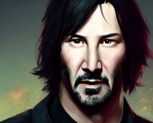 Image similar to portrait of keanu reeves from league of legends by jessica oyhenart, deiv calviz, trending on art station, pixiv top monthly, cinematic, league of legends splash art, anime