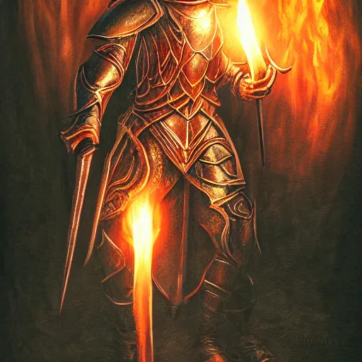Prompt: Elden Ring knight with the Flame of Frenzy. Dark portrait. Full-body