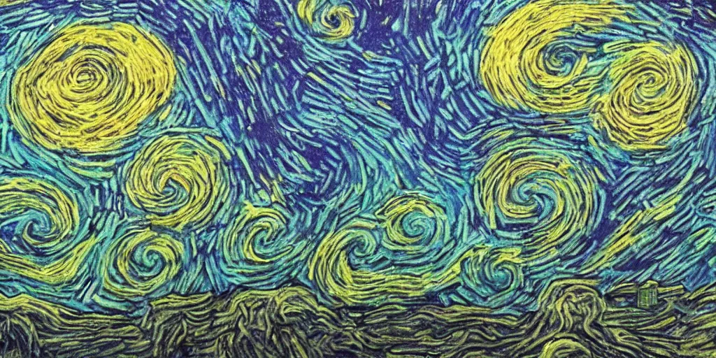 Image similar to doodle chalk drawing of a alien landscape with strange life forms, in the style of Van Gogh, detailed