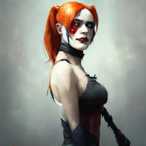 Prompt: A portrait of a Harley Quinn by greg rutkowski and alphonse muchaIn style of digital art illustration, Dark Fantasy, darksouls, hyper detailedsmooth sharp fo