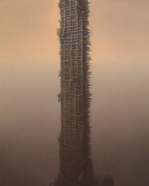 Prompt: A massive skyscraper, Zdzislaw Beksinski, hyperrealistic, 8K, matte painting