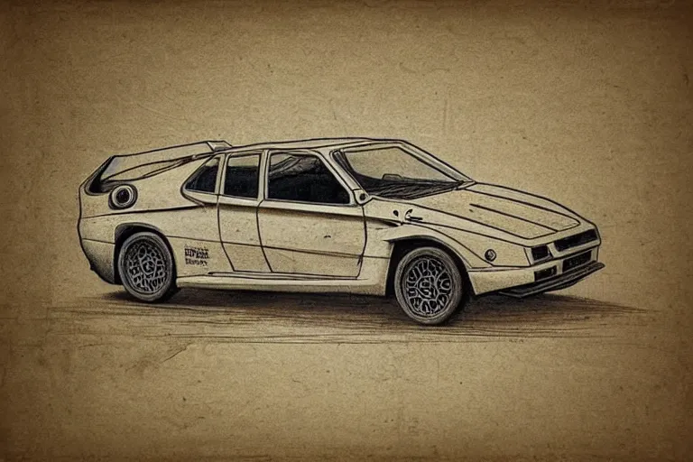 Image similar to ancient sketch on parchment by leonardo da vinci of a lancia 0 3 7