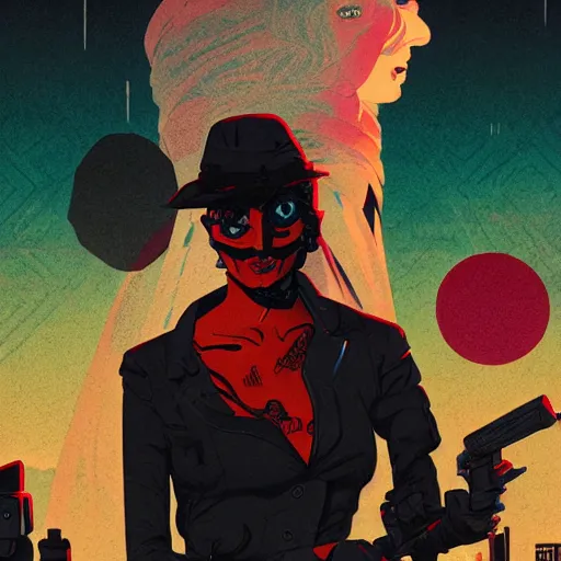 Image similar to a comic noir illustration of a woman hunting zombies in a post - apocalyptic desert, by queens of the stone age, by sachin teng, by tristan eaton, by victo ngai, artgerm, rhads, ross draws, 8 k, hyperrealistic, high contrast, dark vibes, pastel lighting, depth of field