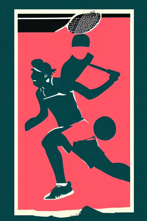 Prompt: a of a tennis match by Max Bill. Screen Printed. Paper texture