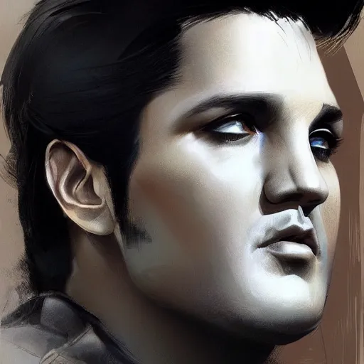 Image similar to portrait of elvis presley by ruan jia and mandy jurgens and artgerm and william - adolphe bouguerea, highly detailed, trending on artstation, award winning,
