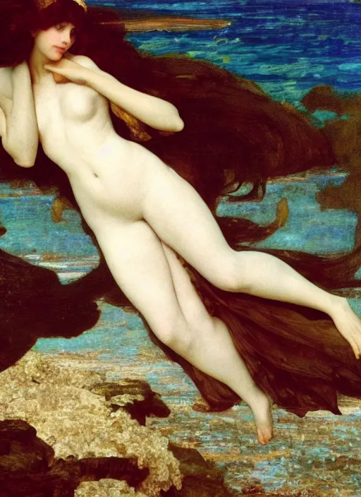 Image similar to under the sea, preraphaelite colour photography by frederic leighton, 8 k