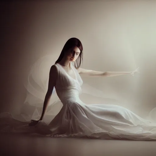 Prompt: kodak portra 4 0 0 long exposure photo portrait of a beautiful woman, dreaming in style of antoine d'agata, dressed a long white, elegant, highly detailed, sharp focus, octane render, ethereal, otherworldly colors, atmospheric, soft light, dreamy, volumetric lighting unreal engine, epic fantasy