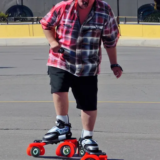 Image similar to guy fieri rollerblading at target