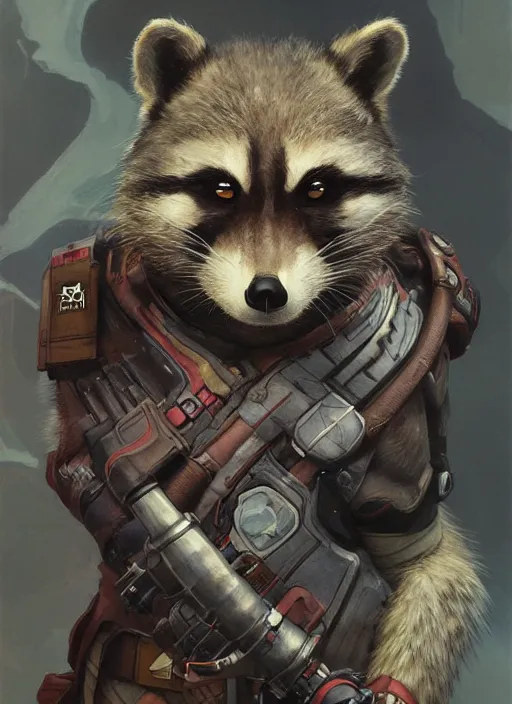 Image similar to Portrait of Rocket raccoon, marvel comics, dark, intricate, highly detailed, smooth, artstation, digital illustration by Ruan Jia and Mandy Jurgens and Artgerm and Wayne Barlowe and Greg Rutkowski and Frank Frazetta