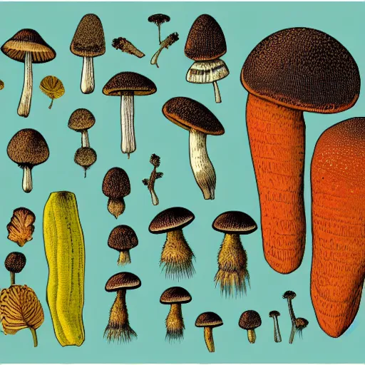Prompt: scientific illustration page of fungi