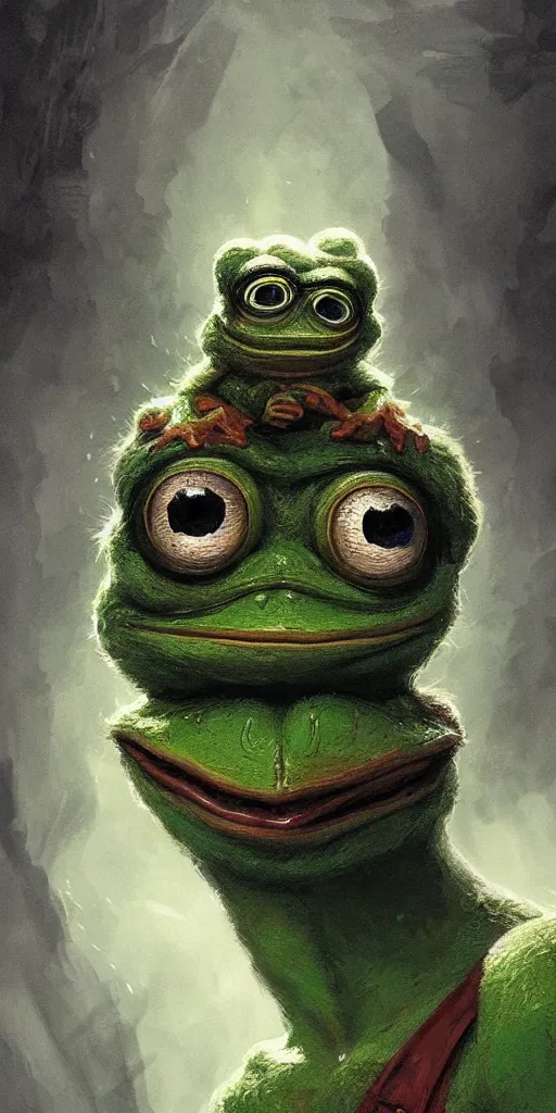 Image similar to Portrait of Pepe The Frog, marvel comics, dark, intricate, highly detailed, smooth, artstation, 4k digital illustration by Greg Rutkowski