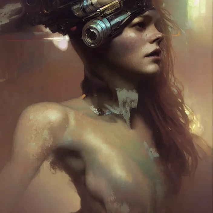 Image similar to hyperrealist portrait of a 2 0 4 4 cyborg female, by jeremy mann and alphonse mucha, fantasy art, photo realistic, dynamic lighting, artstation, poster, volumetric lighting, very detailed faces, 4 k, award winning