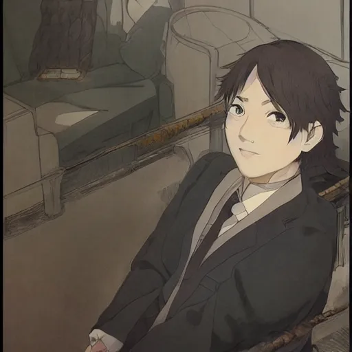 Image similar to Julius Causar at the senate, relaxed, anime portrait studio ghibli style by Krenz Cushart and Yoji Shinkawa and Satoshi Kon