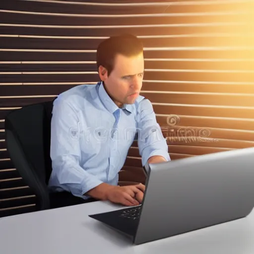 Prompt: office man sad about broken laptop stock photo