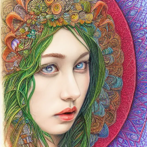 Image similar to Colored pencil art on paper, Goddess Gaia Portrait, highly detailed, artstation, MasterPiece, Award-Winning, Caran d'Ache Luminance