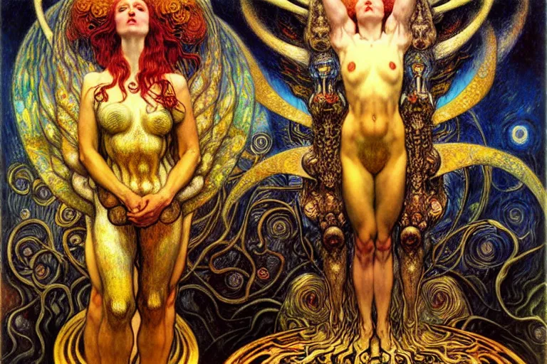 Image similar to Divine Chaos Engine by Karol Bak, Jean Delville, William Blake, Gustav Klimt, and Vincent Van Gogh, symbolist, visionary