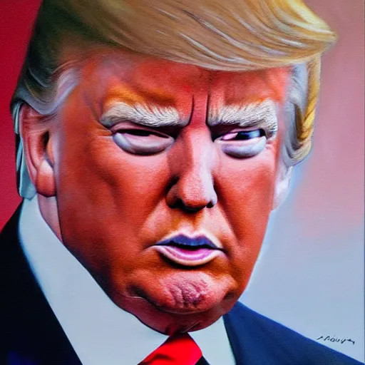 Prompt: perfect, realistic oil painting of Donald Trump, by Sakimichan, by an American professional senior artist, Hollywood concept, dynamic composition and motion, postproduction.