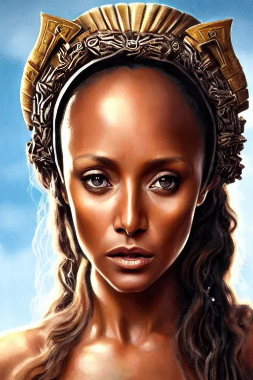 Prompt: melanie brown ( spice girls ) as greek goddess athena, hyper realistic face, beautiful eyes, fantasy art, in the style of greg rutkowski, intricate, hyper detailed, smooth