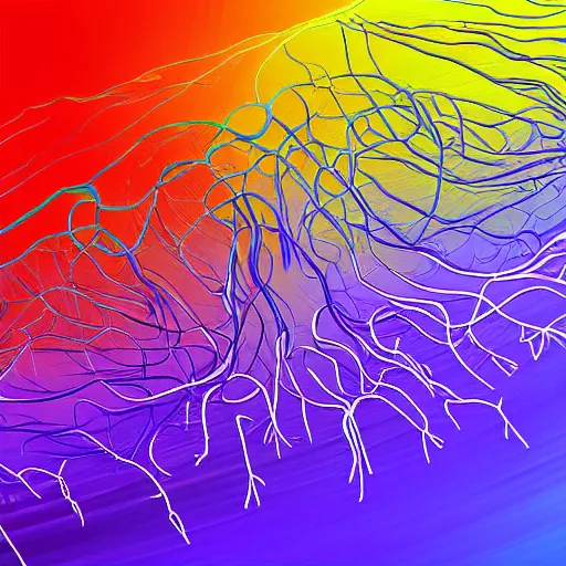 Prompt: the human nervous system in fantastic colours floating in space. digital art.