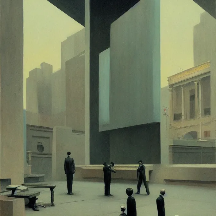 Prompt: government, science fiction, Edward Hopper and James Gilleard, Zdzislaw Beksinski, highly detailed