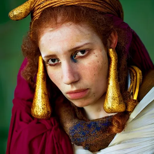 Image similar to Beautiful 16th Century Barbary Coast pirate Woman with Ginger hair and Golden hooped earrings photography by Steve McCurry