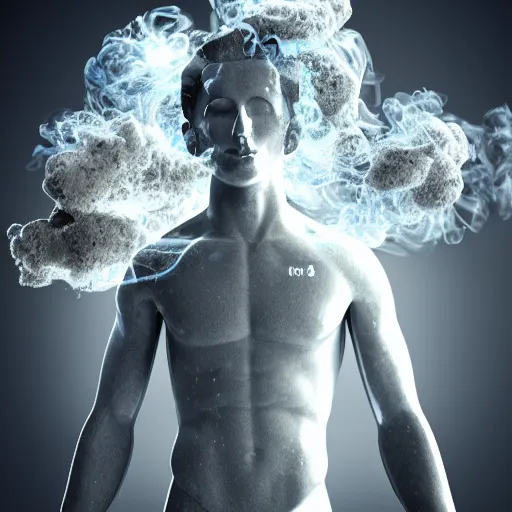 Prompt: man made of smoke particles octane render