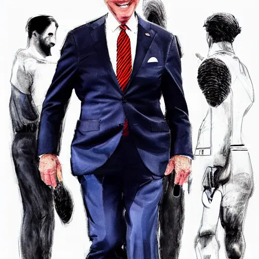 Prompt: a perfect, realistic professional digital sketch of Joe Biden in style of Marvel, full length, by pen and watercolor, by a professional American artist on ArtStation, a hollywood-style sketch, on high-quality paper