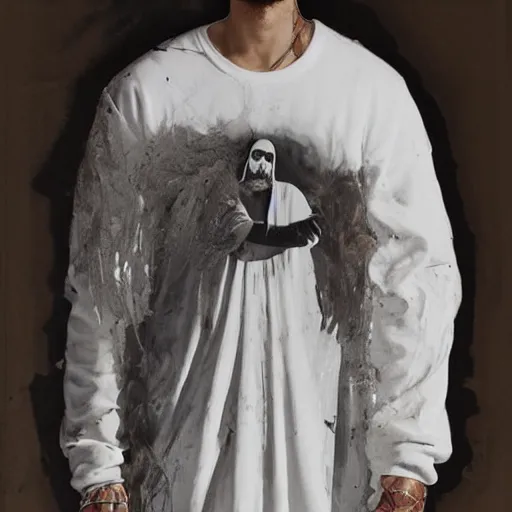 Image similar to jesus in virgil abloh streetwear by nicola samori, off - white style