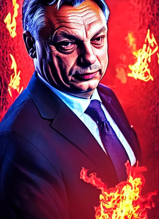 Image similar to photo of viktor orban in hell, in the style of stefan kostic, realistic, professionally, professionally color graded, half body shot, sharp focus, 8 k high definition, insanely detailed, intricate, elegant, art by stanley lau and artgerm