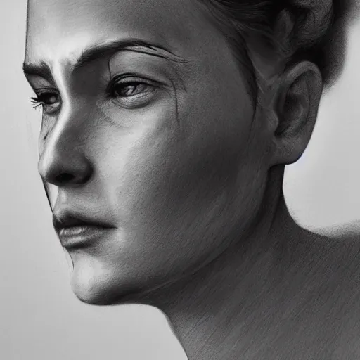 Image similar to a man and a woman, face blending together!!!!!!, photorealistic art style, charcoal drawing by richard mortensen, matte drawing, hyper realism, zbrush, mannerism