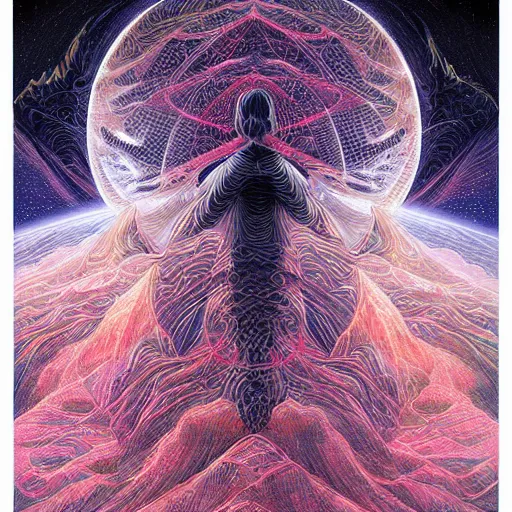 Prompt: beautiful painting of science, spatial space deformation in latent space, math art, astral plane, by artgerm and dan mumford and gustave dore