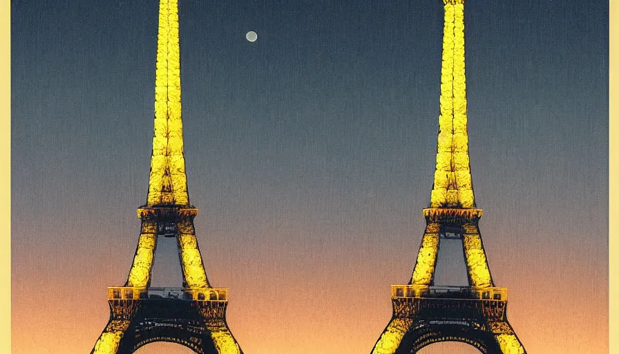 Image similar to eiffel tower under moonlight, by hasui kawase, silent, loneliness, cinematic composition
