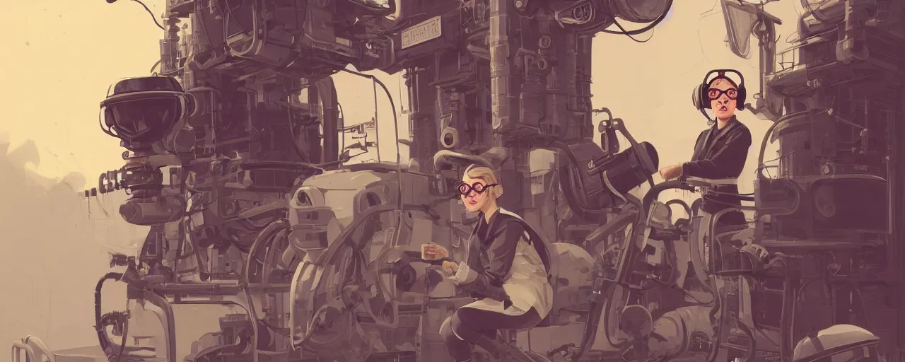 Image similar to vintage illustration 3 / 4 portrait of stoic heroic emotionless butch blonde woman engineer with short slicked - back hair, wearing victorian goggles, awkward and uncomfortable and anxious, dynamic composition by sachin teng and sergey kolesov and ron cobb. industrial space program, scifi, hyper detailed. octane render. concept art. trending on artstation