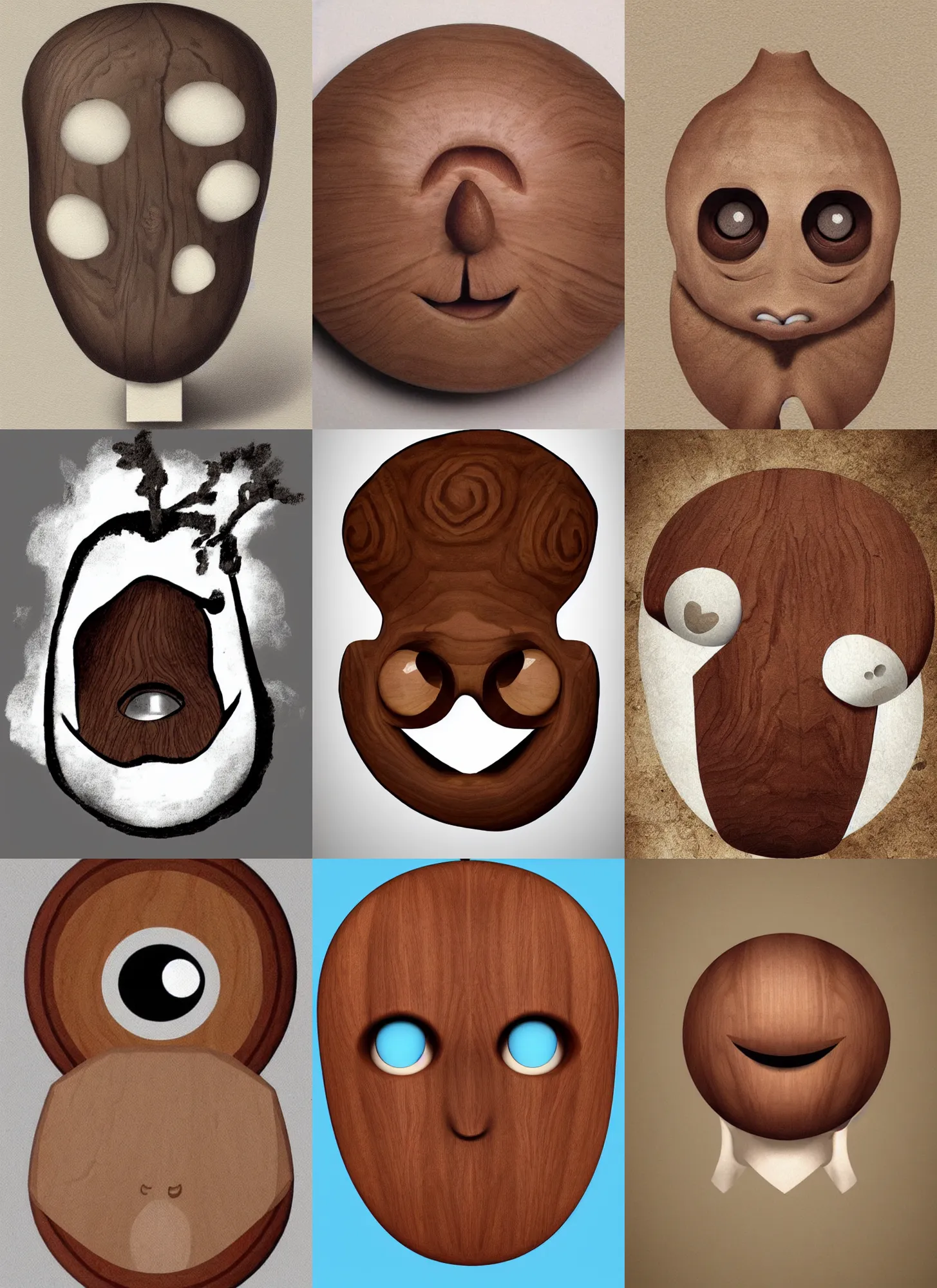 Prompt: a stern round large walnut with two stern eyes and a mouth without a nose, white background, artstation, pinterest