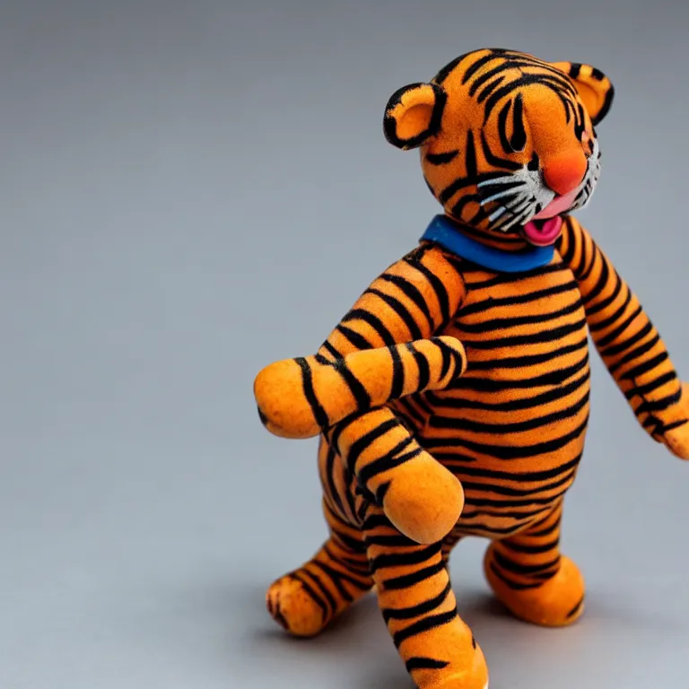 Image similar to tigger figurine, 1 9 6 0 s, realistic, dslr photo, product shot