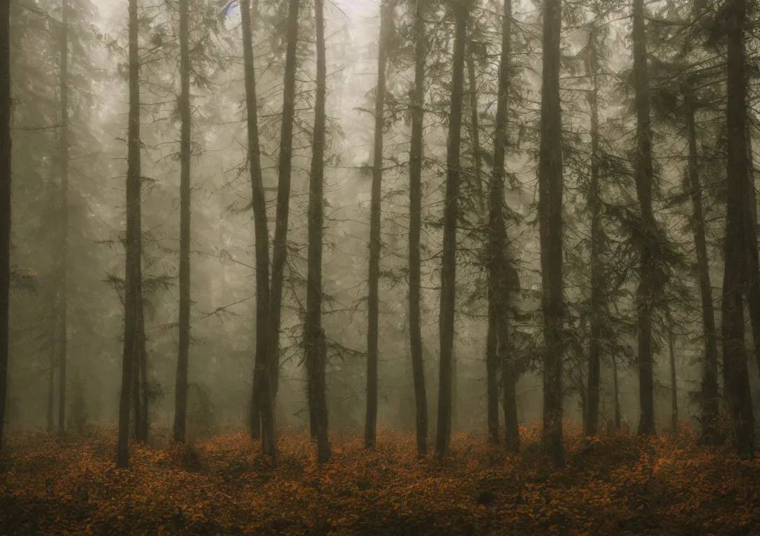 Prompt: a triangular golden structure in a foggy forest, detailed photography, dennis velleneuve, vivid colors, ultra realistic, 8 k, photography