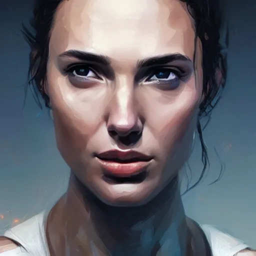 Image similar to “ portrait of gal gadot by greg rutkowski, young, attractive, highly detailed portrait, scifi, digital painting, artstation, concept art, smooth, sharp foccus ilustration, artstation hq ”