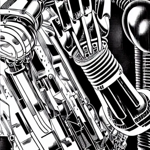 Prompt: close up cyberborg arm, intricate, veins, by Hugo pratt, ultradetailed