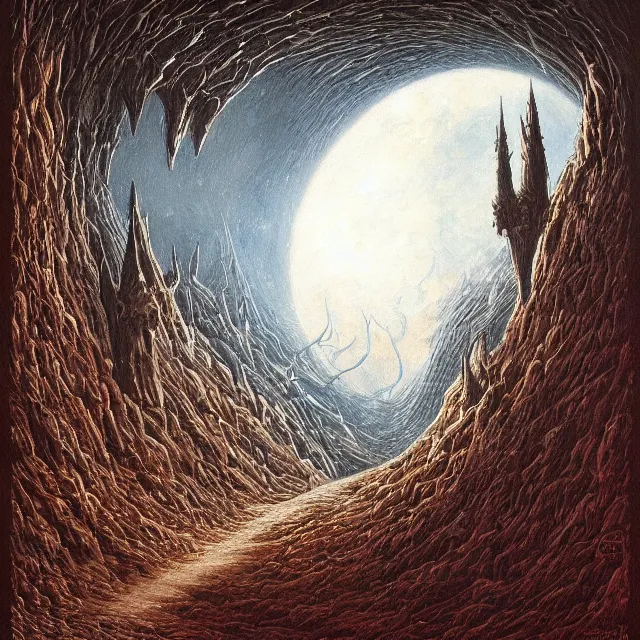 Image similar to a painting of the entrance to the void by johfra bosschart, dark fantasy art, high detail, trending on artstation