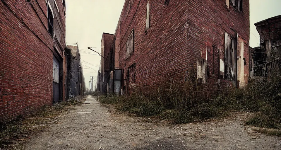 Prompt: ghost in an abandoned alleyway, color photograph by greg girard.