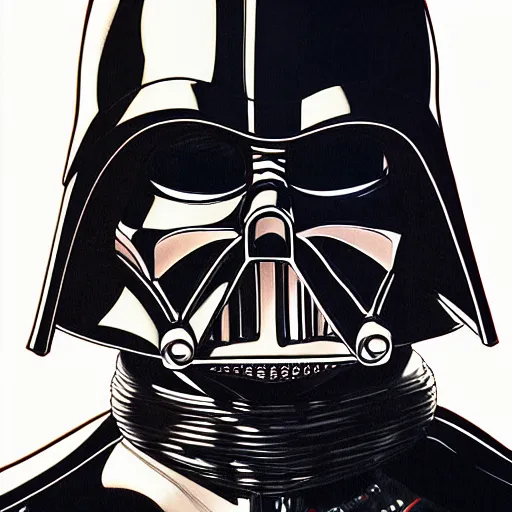 Image similar to portrait closeup of crazy darth vader, symmetrical, hyper detailed, by yoichi hatakenaka, masamune shirow, josan gonzales and dan mumford, ayami kojima, takato yamamoto, barclay shaw, karol bak, yukito kishiro