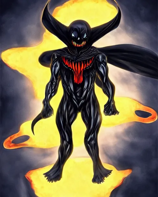 Image similar to the sun with venom's mouth and evil glowing eyes, dressed as the grim reaper, artwork by benjamin reichwald