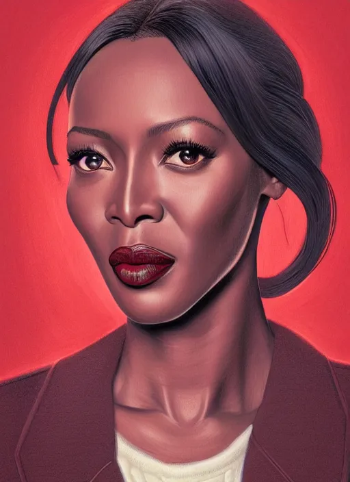 Image similar to twin peaks movie poster art, portrait of naomi campbell, from scene from twin peaks, clean, simple illustration, nostalgic, domestic, highly detailed, digital painting, artstation, concept art, smooth, sharp focus, illustration, artgerm, donato giancola, joseph christian leyendecker, wlop