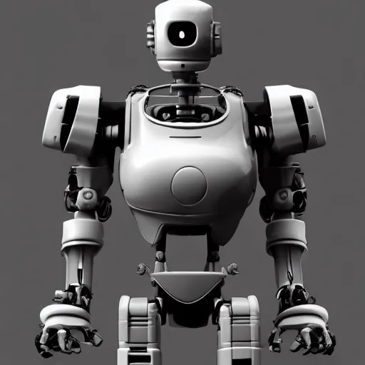 Prompt: a black and white photo of a robot, an ambient occlusion render by senior environment artist, featured on zbrush central, cobra, zbrush, hard surface modeling, vray tracing